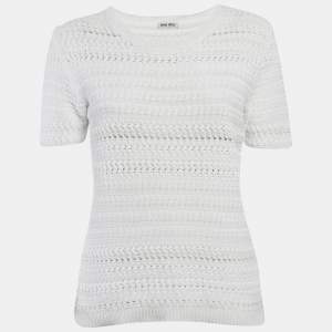 Miu Miu White Patterned Knit Round Neck Top M