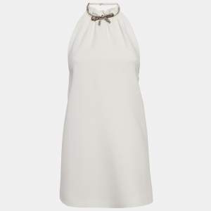 Miu Miu White Crystal Embellished Crepe Mini Dress S