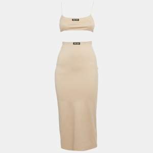 Miu Miu Beige Logo Applique Jersey Top and Skirt Set XS