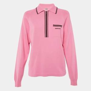 Miu Miu Pink Knit Logo Pocket Detail Polo Jumper S