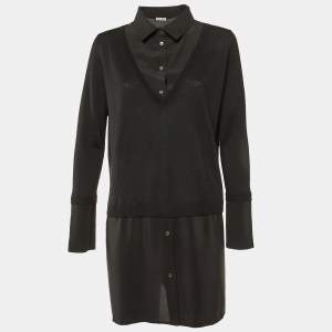 Miu Miu Black Wool Knit & Silk Long Sleeve Dress L