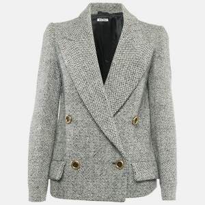 Miu Miu Black Wool Tweed Double Breasted Jacket S
