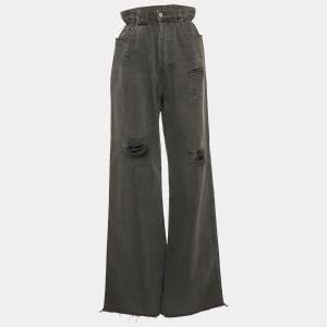 Miu Miu Grey Ripped Denim Elasticated Waist Wide Leg Jeans S Waist 25"