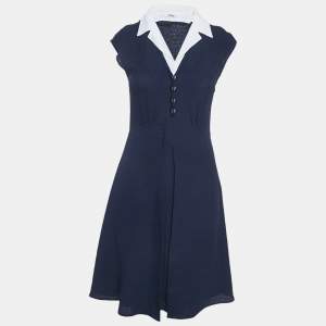 Miu Miu Navy Blue Textured Crepe Sleeveless Short Dress M