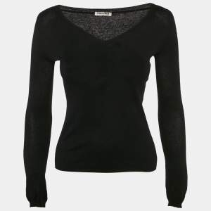 Miu Miu Black Wool Long Sleeve V-Neck Sweater XS