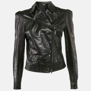 Miu Miu Black Leather Zip-Up Rider Jacket S