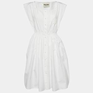 Miu Miu White Cotton Logo Pocket Detail Midi Dress XS