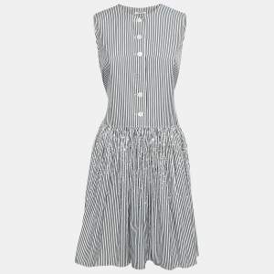 Miu Miu Black/White Striped Cotton Crystal Embellished Dropwaist Dress M
