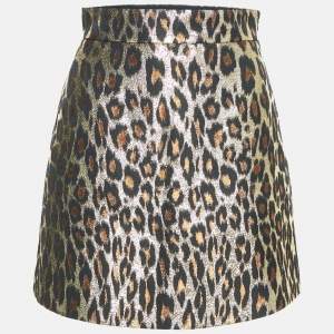 Miu Miu Gold Leopard Pattern Lurex Mini Skirt S