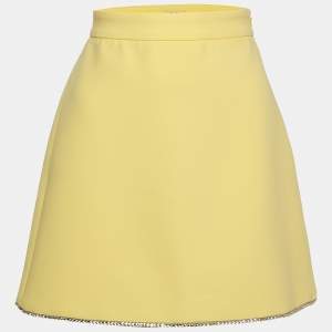 Miu Miu Pastel Yellow Crepe Studded Hem Mini Skirt S