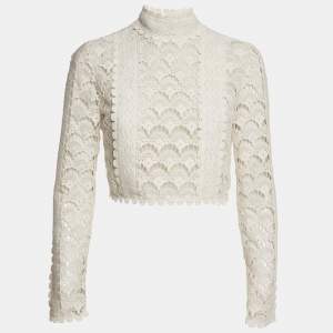 Miu Miu White Floral Lace Long Sleeve Crop Top S
