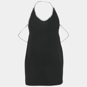 Miu Miu Black Crystals Embellished Neckline Cady Dress S