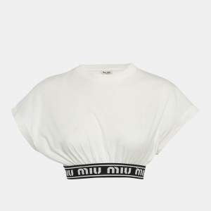 Miu Miu White Logo Tape Detail Crop Top XS