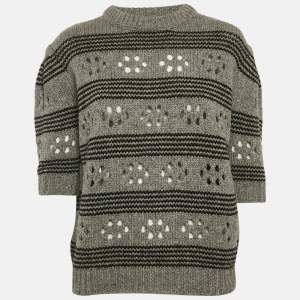 Miu Miu Grey Cut-Out Rib Knit Sweater S