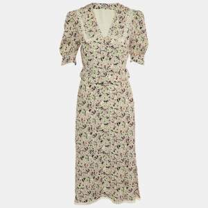 Miu Miu Multicolor Floral Printed Crepe Button Front Top & Midi Skirt Set S