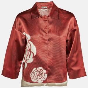 Miu Miu Burgundy Floral Printed Silk Oversized Shirt S