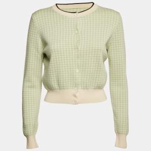 Miu Miu Green Houndstooth Wool Button Front Cardigan M