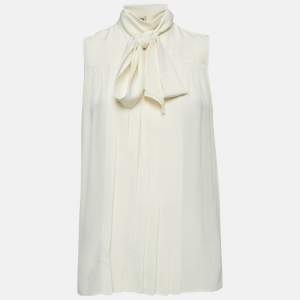 Miu Miu Cream Silk Pleated Sleeveless Shirt S