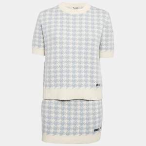 Miu Miu Blue Houndstooth Cashmere Top and Skirt Set S/XS