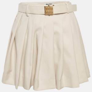 Miu Miu Beige Wool Pleated Batavia Mini Skirt S