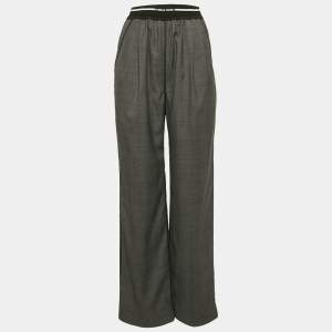Miu Miu Grey Logo Ribbed Waistband Wool Trousers S
