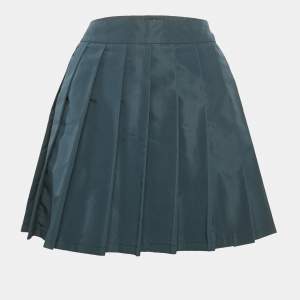 Miu Miu Teal Blue Silk Blend Pleated Mini Skirt S