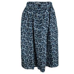 Miu Miu Blue Floral Printed Silk Gathered High Waist Midi Skirt S