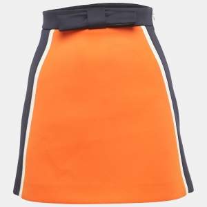 Miu Miu Orange Jersey Bow Detail Mini Skirt XS