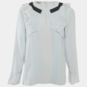 Miu Miu Blue Silk Ruffled Blouse M