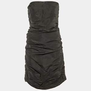 Miu Miu Black Faille Ruched Strapless Dress M