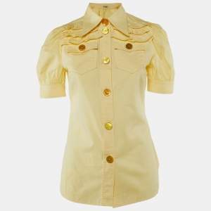 Miu Miu Yellow Cotton Ruffled Button Front Shirt XS