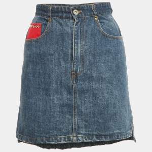 Pre Owned Miu Miu Blue Denim Distressed Mini Skirt S