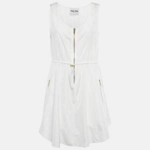 Pre Owned Miu Miu Off-White Synthetic Sleeveless Mini Dress XS