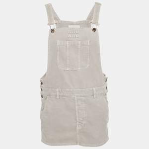 Pre Owned Miu Miu Granite Grey Corduroy Overall Mini Dress XS
