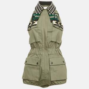 Pre Owned Miu Miu Green Embellished Cotton Playsuit S