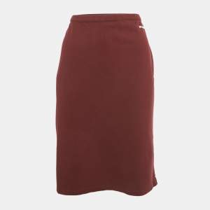 Pre Owned Miu Miu Burgundy Logo Embroidered Pique Cotton Skirt XL 