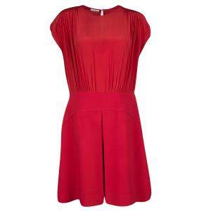 Miu Miu Red Gathered Waist Inverted Pleat Detail Dress L