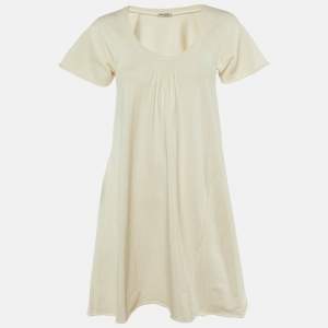 Pre Owned Miu Miu Cream Cotton Knit Round Neck T-Shirt Dress L