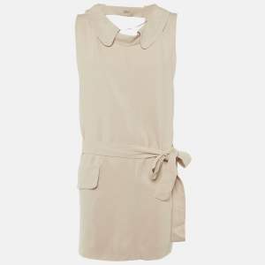 Pre Owned Miu Miu Beige Crepe Wrap Around Mini Dress M