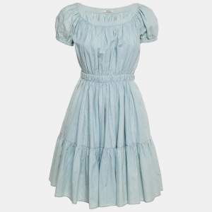 Pre Owned Miu Miu Blue Denim Puff Sleeve Mini Dress XS