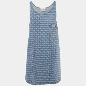 مملوكة مسبقًا Miu Miu Blue Logo Print Denim Sleeveless Shift Dress S
