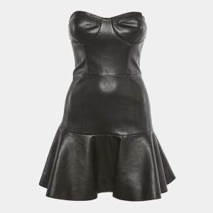 مملوكة مسبقًا Miu Miu Black Genuine Leather Strapless Mini Dress S