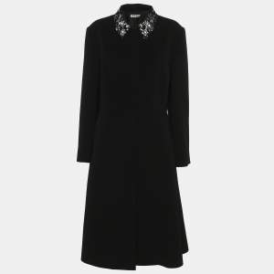 مملوكة �مسبقًا Miu Miu Black Crepe Crystal Embellshed Coat M