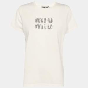 مملوكة مسبقًا Miu Miu White Jersey Logo T-Shirt XS