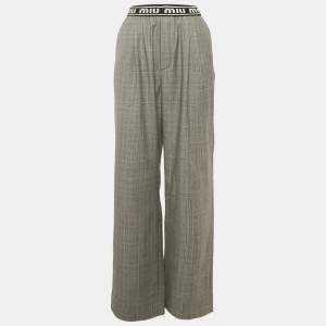 Pre Owned Miu Miu Dark Grey Plaid Wool Straight Leg Pants S