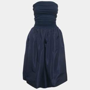 Pre Owned Miu Miu Navy Blue Jersey and Satin Fit And Flare Mini Dress XS
