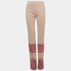 Pre Owned بنطلون ميو ميو بيج مخطط خليط الصوف أرجل واسعة مقاس صغير