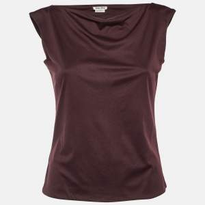 Pre Owned Miu Miu Dark Plum Jersey Sleeveless Top S