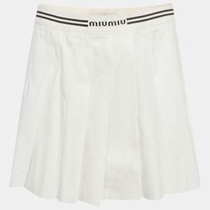 Pre Owned Miu Miu White Cotton Pleated Tennis Mini Skirt S