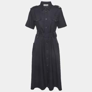 Pre Owned Miu Miu Navy Blue Gabardine Midi Dress M